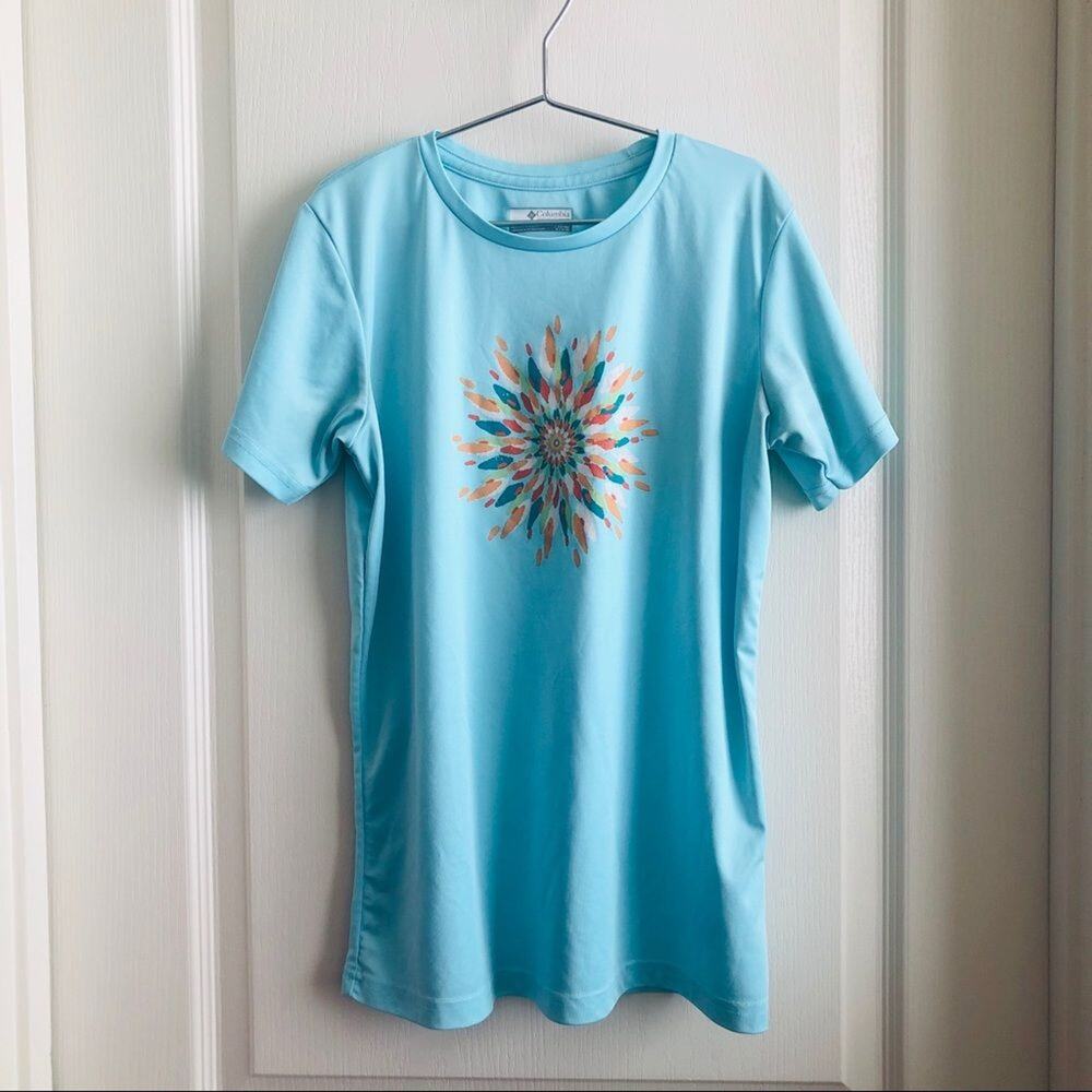 Columbia girls flower print shirt sleeve tee aqua blue